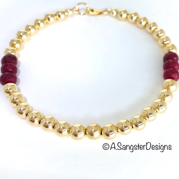 Faceted Rubies + 14K Gold Filled Bracelet - Picture 2 of 2